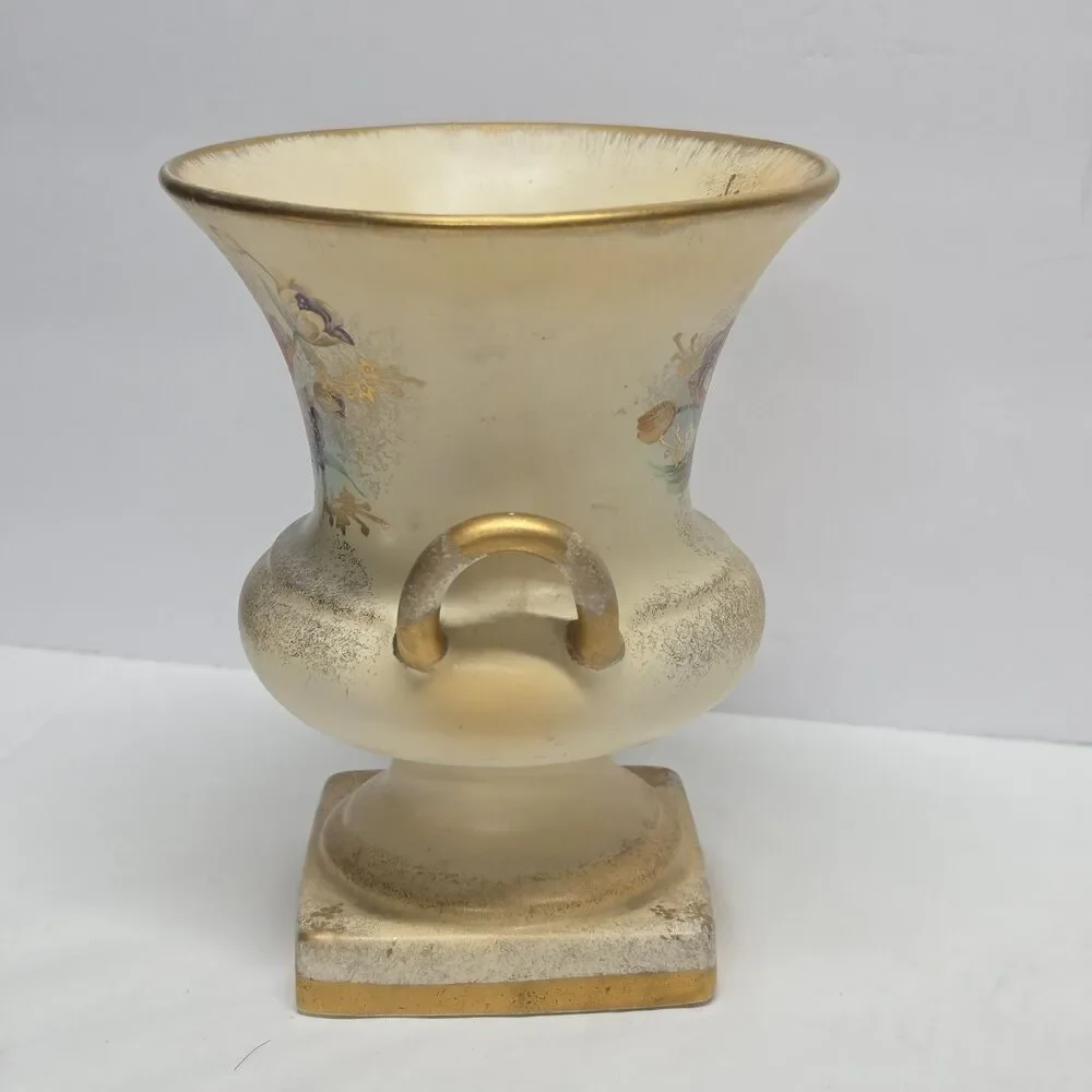 Vintage 40s Red Wing Pottery JB Hudson Hand Painted Handled Floral Vase MCM